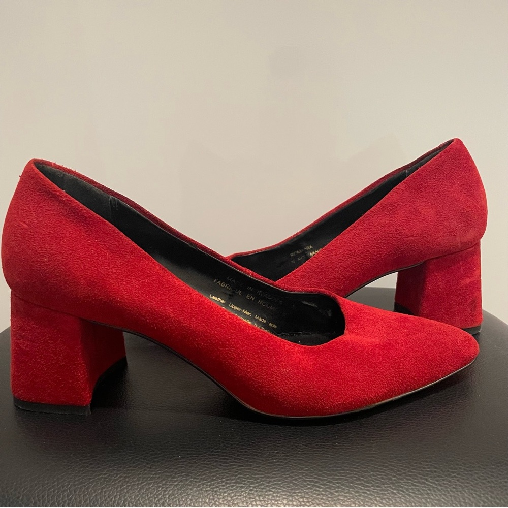 Vintage Red Shoes with Block Heels Handcrafted